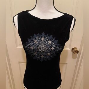 Vintage 90s Y2K FANG Blue Black Velvet Mandala Graphic USA  Tank Top Women's M